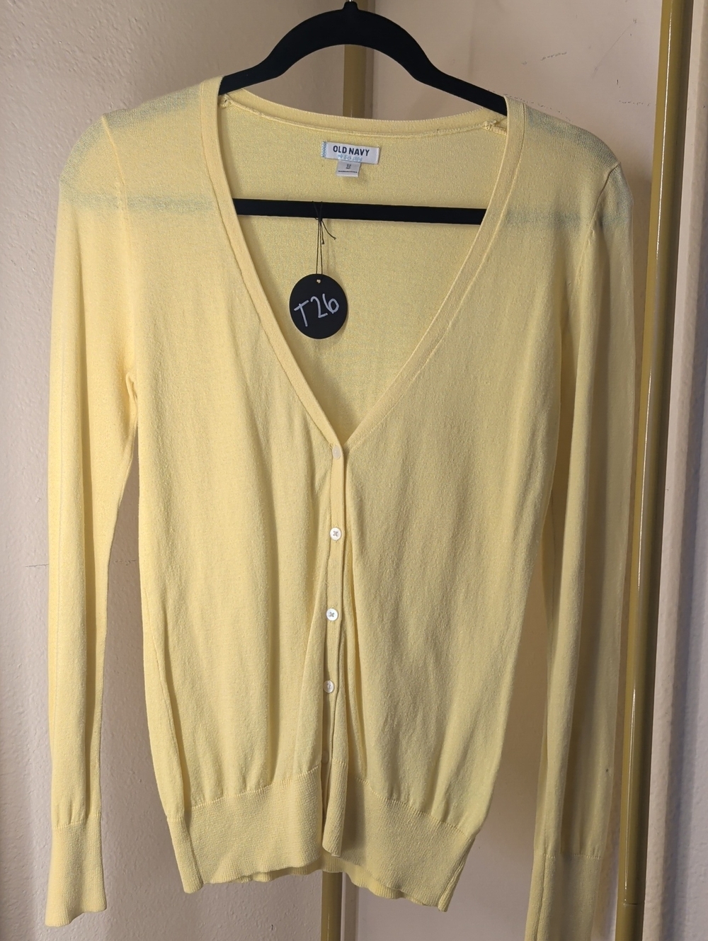 Old Navy Light Yellow V-Neck Button Cardigan